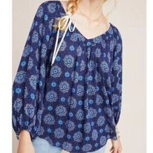 Maeve Anthropologie Long Sleeve Boswell Blouse Women's Size 10 Blue Floral